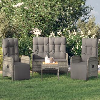 vidaXL Juego De Comedor De Jard&iacute;n 4 Piezas Con Cojines Rat&aacute;n Pe Gris Vidaxl
