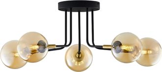Jupiter Plafoniera Moderna Nero Oro Sfere Ambra 5xg9 Jupiter