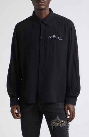 Amiri MA Check Viscose Button-Up Shirt in Black at Nordstrom, Size Xxx-Large