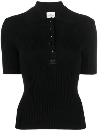 Courrèges ribbed-knit short-sleeve top - Black