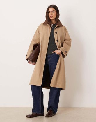 Jack & Jones Trench beige con colletto a contrasto-Neutro
