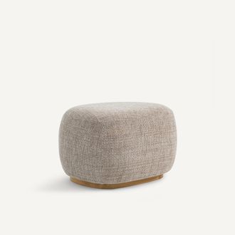 AM.PM Voetsteun, poef in gem&ecirc;leerde stof en massief eiken onderstel, JERRY