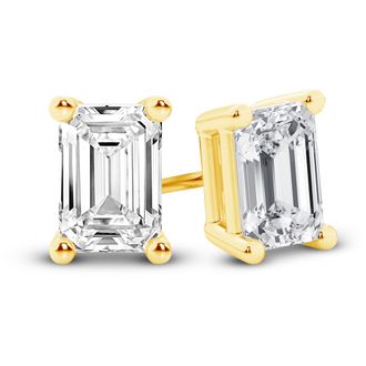 Grown Brilliance 14K Yellow Gold IGI Certified 4 Carat Emerald Cut Lab Grown Diamond Stud Earrings for Women, VS Clarity, E-F Color