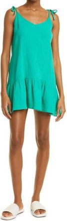 Monrow Easy Organic Cotton Gauze Slipdress in Peacock Green at Nordstrom, Size Medium