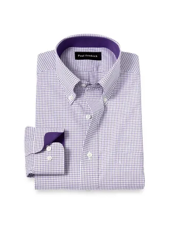 Paul Fredrick Non-iron Cotton Check Dress Shirt With Contrast Trim