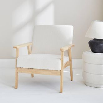 Sweeek Scandi-style Wood Frame Armchair In Boucle Fabric in Cream