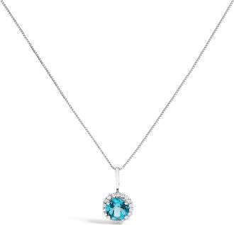 House of Brilliance 10K Gold Gemstone and 1/10 Cttw Diamond Accent Halo Pendant Necklace