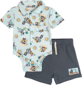 Disney Mickey Mouse Baby Boys 2-Piece Bodysuit and Shorts Set in Blue Gray Mickey at Nordstrom, Size 18M