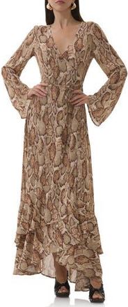 AFRM Mimi Snakeskin Print Long Sleeve Wrap Dress in Sand Snake at Nordstrom Rack, Size X-Small