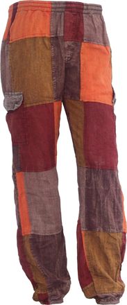 Generic Patchwork Trousers Wideleg Harem Baggy Boho Pants Combat Elastic Waist Yoga HT11 (5XL, Orange/Maroon)