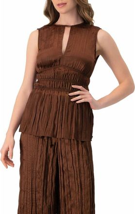Ivonne Satin Sleeveless Pleated Blouse in Brown at Nordstrom, Size 10
