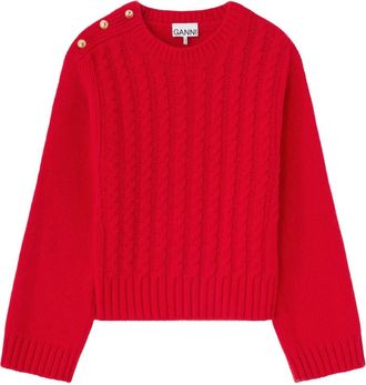 Ganni Kabelgebreide trui met knopen - Rood