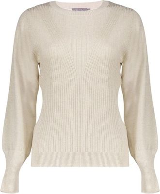 Geisha Pullover V Design Lurex - Dames - Ronde hals truien - Beige - S - Leer - Truien & Vesten