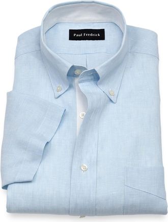 Paul Fredrick Non-iron Linen Solid Dress Shirt With Contrast Trim