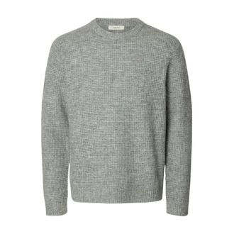 Selected LS Knit Waffle Crew Neck - Heren - Truien - Grijs - Maat: XL Wol
