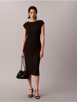 Calvin Klein Womens Ponte Midi Dress - Black - XL