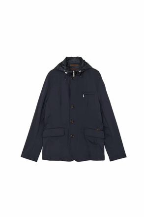 Moorer Mens Hooded Jacket In Dark Blu