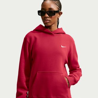 Nike Womens Studio Fleece Medium Weight Pullover Hoodie in Red | IR8301-608