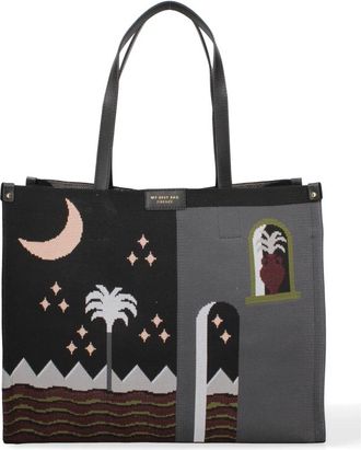 My Best Bags Firenze Tassen, Dames, Zwart, ONE Size, Stijlvolle Damast Tote met Leren Pouch