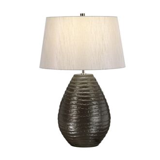 Loops Table Lamp Textured Graphite Silver Faux Silk Shade Included LED E27 60W in Metallics