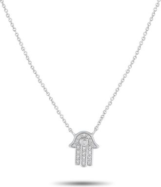 Luxury Bazaar 14K White Gold 0.10ct Diamond Hamsa Pendant Necklace PN15814-W