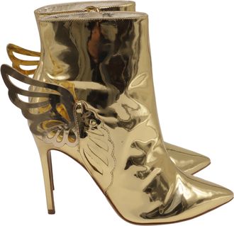 Sophia Webster Heavenly Pointed-Toe Ankle Boots in Metallic Gold Leather