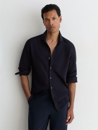 Reiss Navy Cotton-piqu&eacute; Garment-dyed Shirt Regular-fit, Xxl