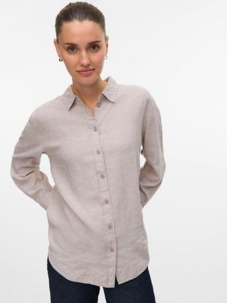 Vero Moda Hemdbluse VERO MODA VMLINN LINEN LS SHIRT WVN NOOS, Damen, Gr. XS (34), grau (moon rock detail:melange), Web, Obermaterial: 55% Leinen, 45% Viskose, m
