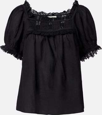 D&ocirc;en D&ocirc;en Frances lace-trimmed cotton-blend top