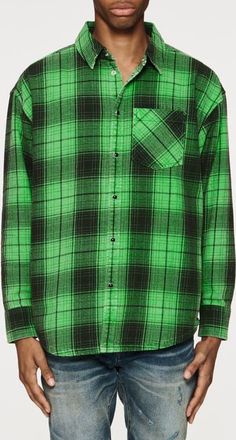 Purple Oversize Plaid Snap-Up Western Shirt in Green at Nordstrom, Size X-Small