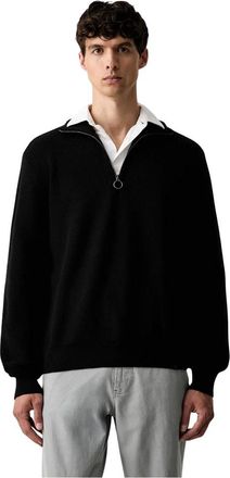 Paul & Shark Pullover met Halve Rits en Ribbelstructuur - Heren - Coltruien - Zwart - M - Wol - Truien & Vesten