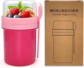 OEM Taza De Desayuno - 450 Ml + 250 Ml - Taza Con Cuchara - Vaso Para Llevar De Cereales - Morado