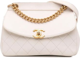 Chanel 2019 gewatteerde lamsleren tas met gewelfde omslag - Wit