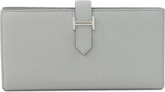 Herm&egrave;s Blue Gray Epsom Leather Long Wallet (Bi-Fold) (Pre-Owned)