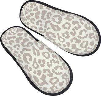 Generic Warm Mens Slipper Brown Pattern Leopard print Mens Slipper Lightweight Home Slippers for Hotels Family Ladies L