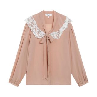 Chlo&eacute; Front-Tie Gather Blouse - female - Chlo&eacute; - Blouses - Pink - XS - Blouses & Shirts