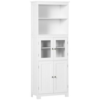 HOMCOM Kitchen Cupboard Storage Cabinet Adjustable Shelves - Glass Doors - White | TJ Hughes