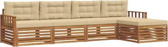 vidaXL Conjunto De Sof&aacute;s De Exterior 5 Uds. Natural Y Beige Vidaxl