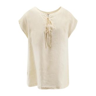 Aspesi Blouses, female, Beige, Size: 2XS Crew Neck Linen Blouse