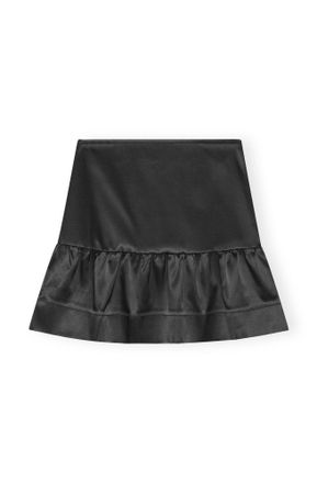 Ganni Black Double Satin Flounce Mini Skirt - Size 10/12
