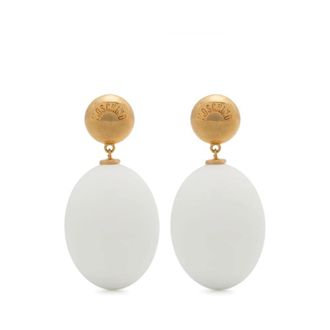 Moschino Clip-On Oorringen met Gegraveerd Logo - Dames - Oorbellen - Wit - ONE Size - Accessoires