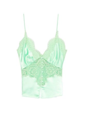 Self Portrait Green Satin Lace Top