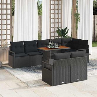 vidaXL Vidaxl - Conjunto De Sof&aacute; De Jard&iacute;n 9 Pcs Negro, Marr&oacute;n 100 X 55 X 73 Cm