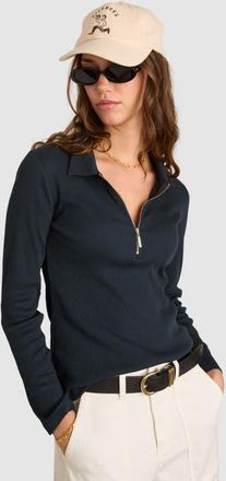 Baukjen Cotton Zip Collar Ribbed Top in Classic Navy at Nordstrom, Size 12