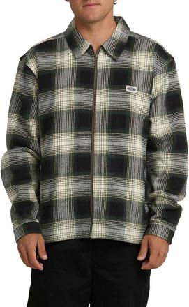 Billabong Bad Dog Boxy Fit Gradient Check Zip-Up Shacket in Black at Nordstrom, Size X-Large