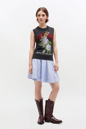 Ganni Blue Stripe Mini Circle Skirt - Size 32 Cotton