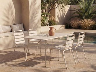 Vente-Unique Sala da pranzo da giardino un tavolo L.160 cm e 4 sedie impilabili in Metallo Beige - MIRMANDE di MYLIA