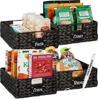 Best Choice Products Set of 4 16x12in Woven Water Hyacinth Pantry Baskets w/ Chalkboard Label, Chalk Marker
