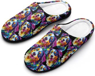 Generic Australian Shepherd Colorful Cotton Slippers for Women Indoor Outdoor Slipper Slip-On Memory Foam Home Shoes
