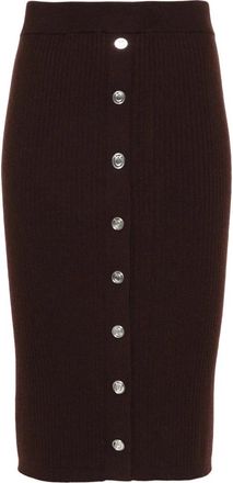 Pinko Bruine Geribbelde Casual Mini Rok - Dames - Kokerrokken - Bruin - M - Wol - Rokken